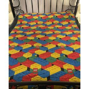 RARE Vintage LEGO Brick Twin Size Kids Reversible Comforter Blanket 66" x 90"